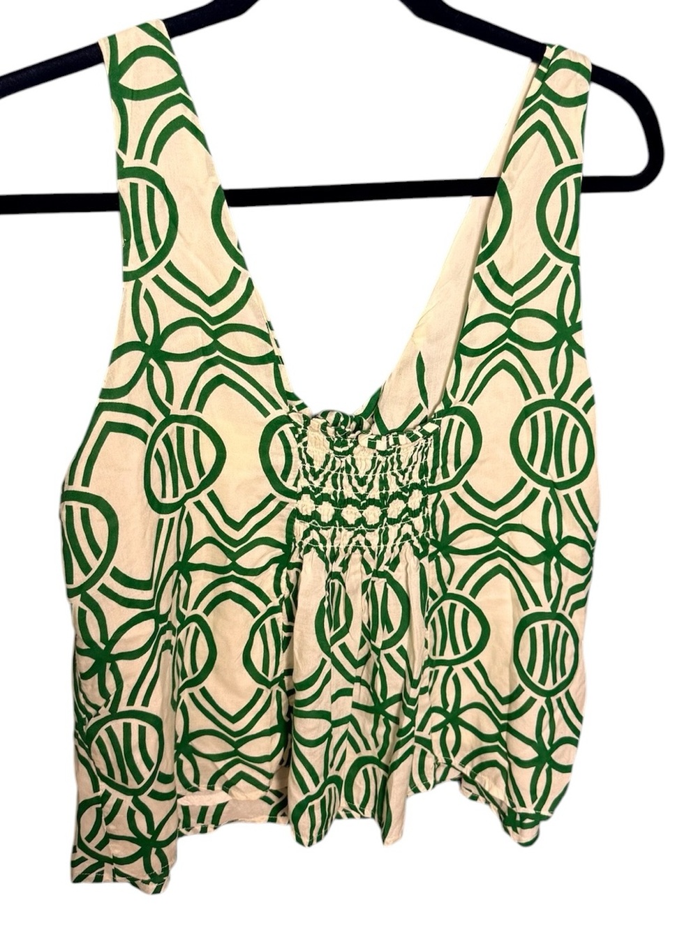 MAEVE Anthropologie Verena Tie Front Green & Cream Geometric Print Tank MP - Picture 3 of 7